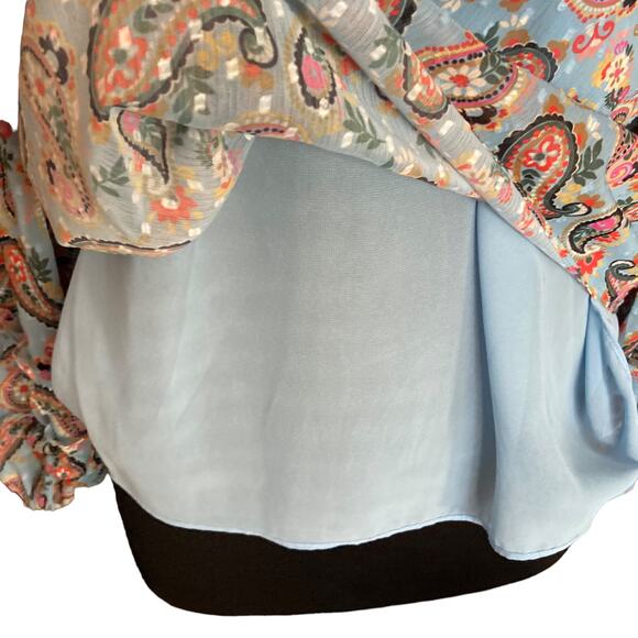 Boden Blue Multicolor Paisley Blouse Ruffle Trimmed Long Sleeve Popover Size 10 - Picture 8 of 11